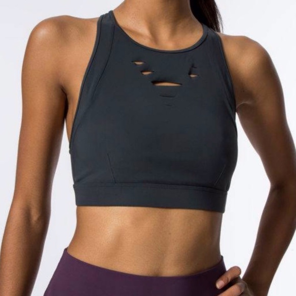 New Alo Yoga BLK Ripped Warrior Sports Bra TANK TOP - Picture 9 of 11